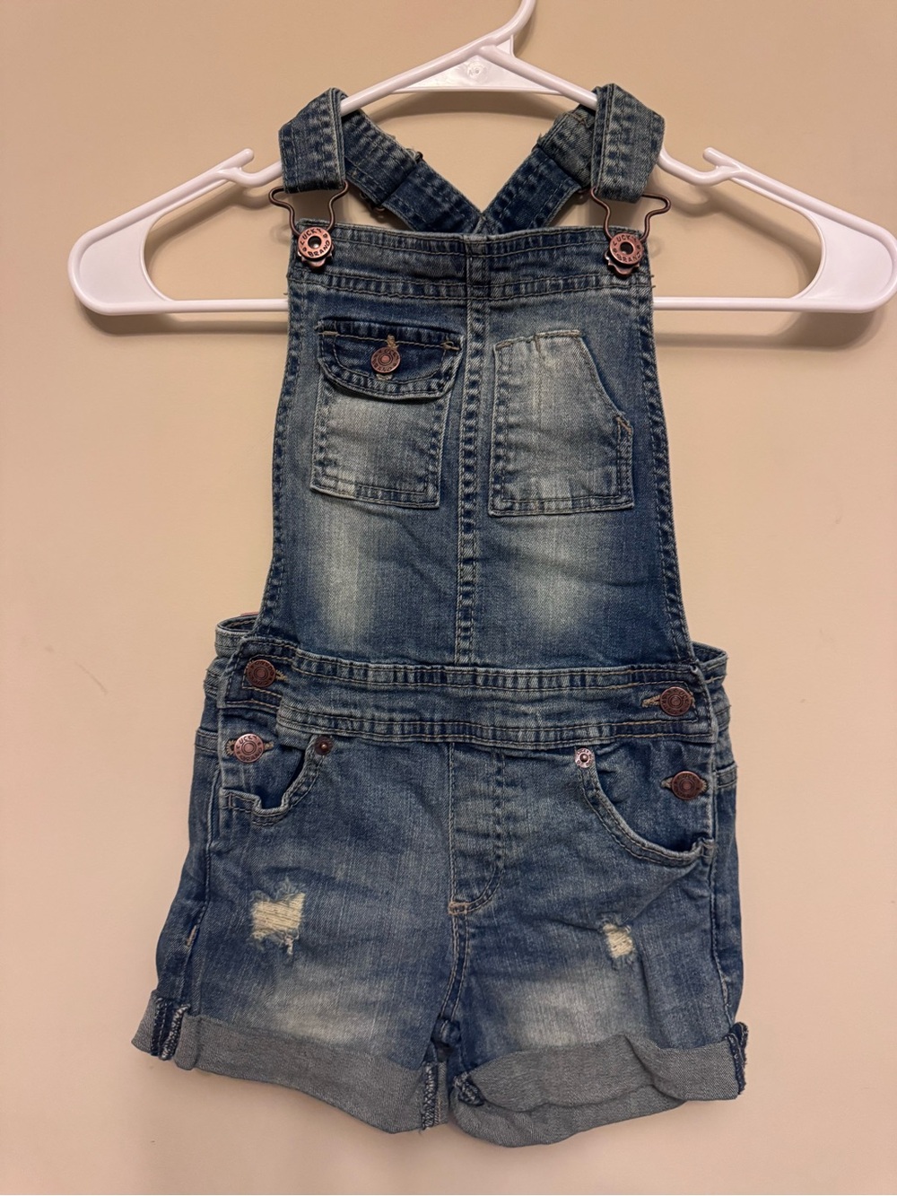 Lucky Brand Washed Blue Denim Short Overalls for Kids